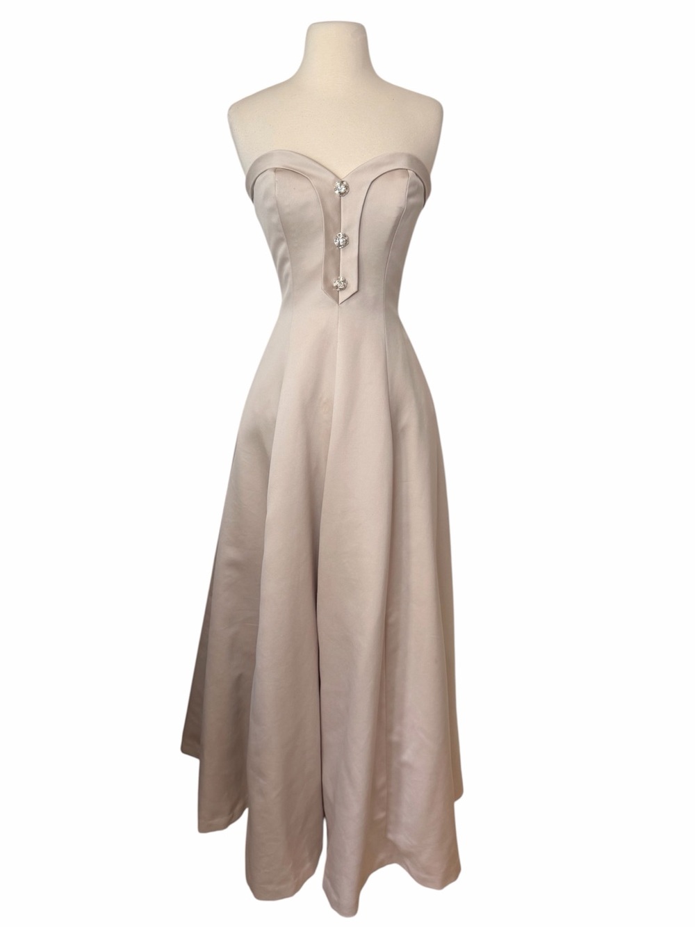 VICTOR COSTA STRAPLESS VINTAGE CHAMPAGNE CRYSAL DRESS. - Picture 2 of 9